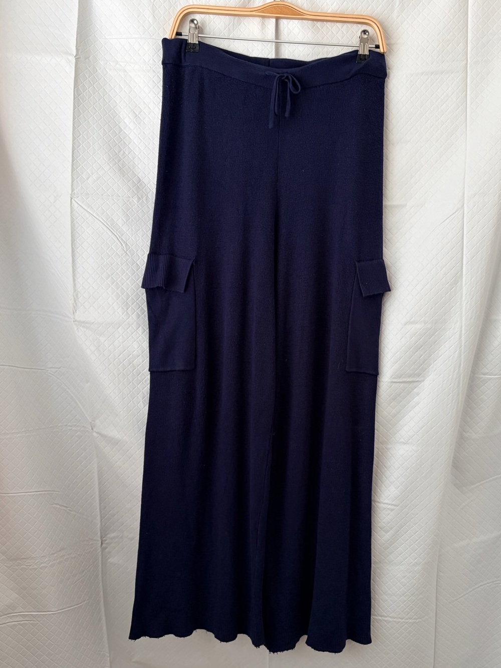 Pink Rose Navy Wide-Leg Cargo Knit Pants